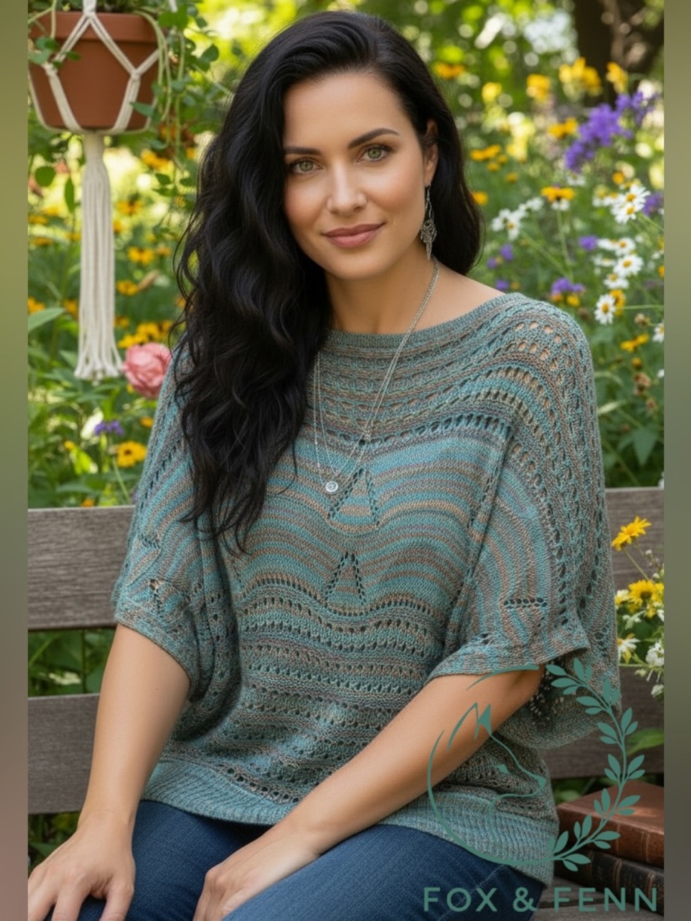 Y2K Body Central Teal and Brown Open-Weave Scoop Neck Sweater